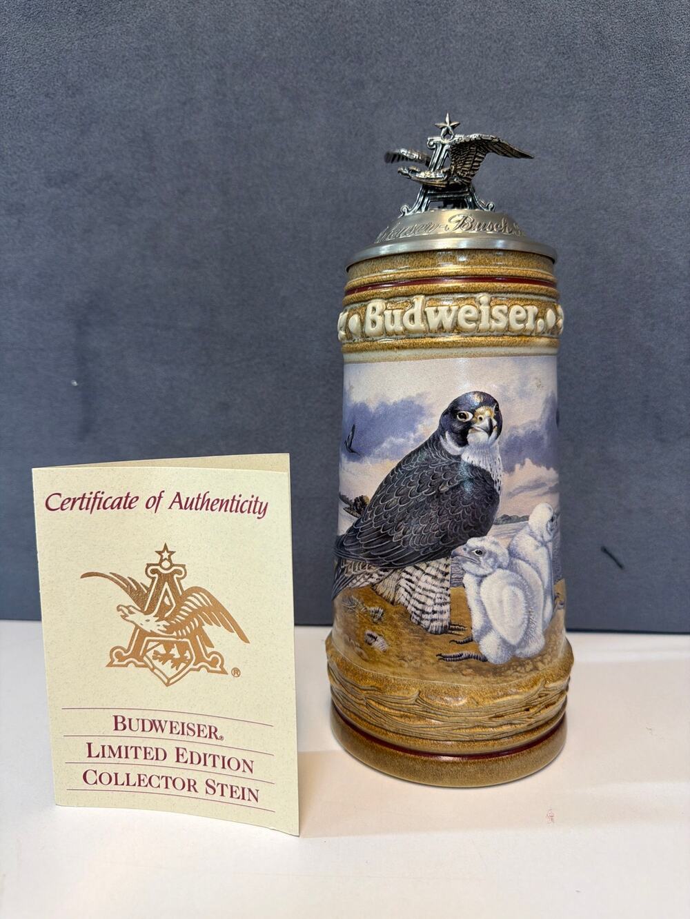 Anheuser Busch Birds Of Prey The Peregrine Falcon Lidded Stein 1992 Germany